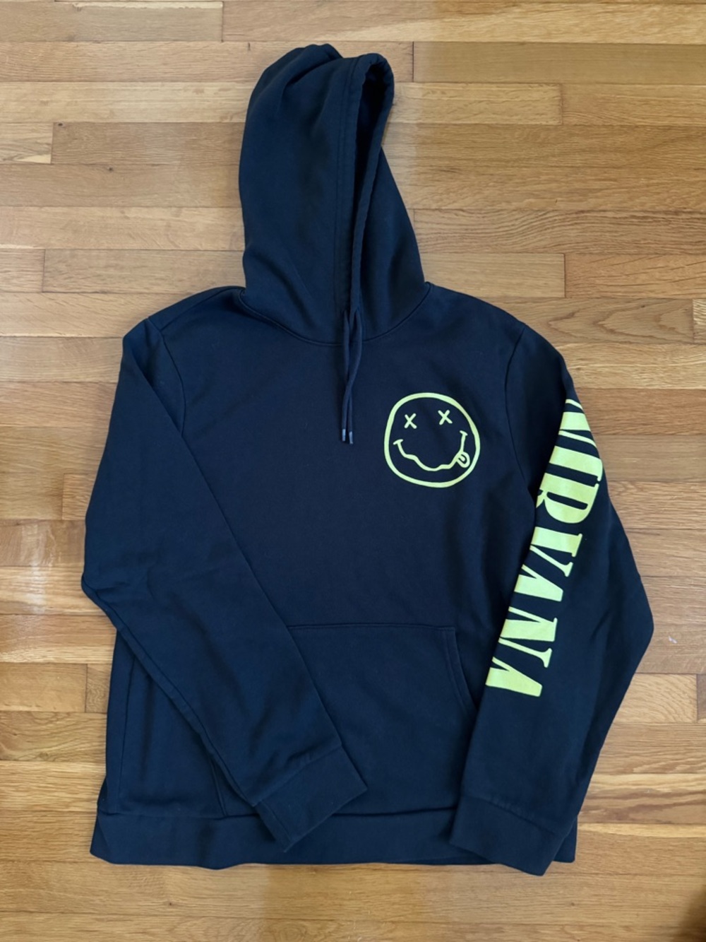 Old Navy Black Crewneck Hoodie with Neon Yellow Graphic